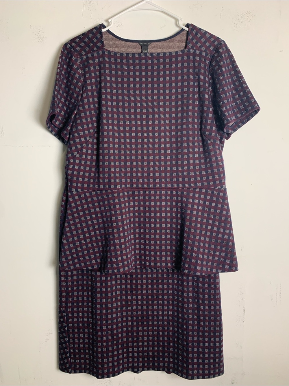 Ann Taylor Navy and Purple Checked Short Sleeve Top & Skirt